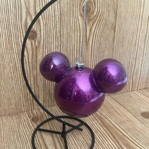 NWOT Disney Parks Magenta Purple Mickey Icon Ears Glass Glitter Ornament